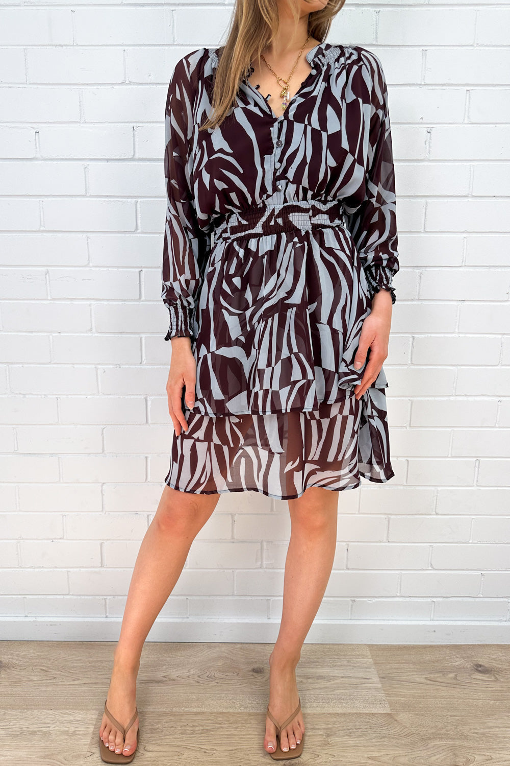 Blue Zebra Print Ruffled Floaty Dress
