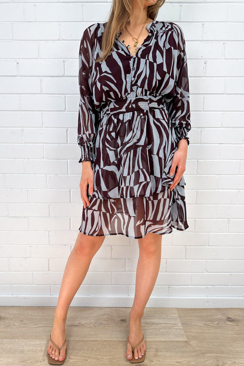 Blue Zebra Print Ruffled Floaty Dress