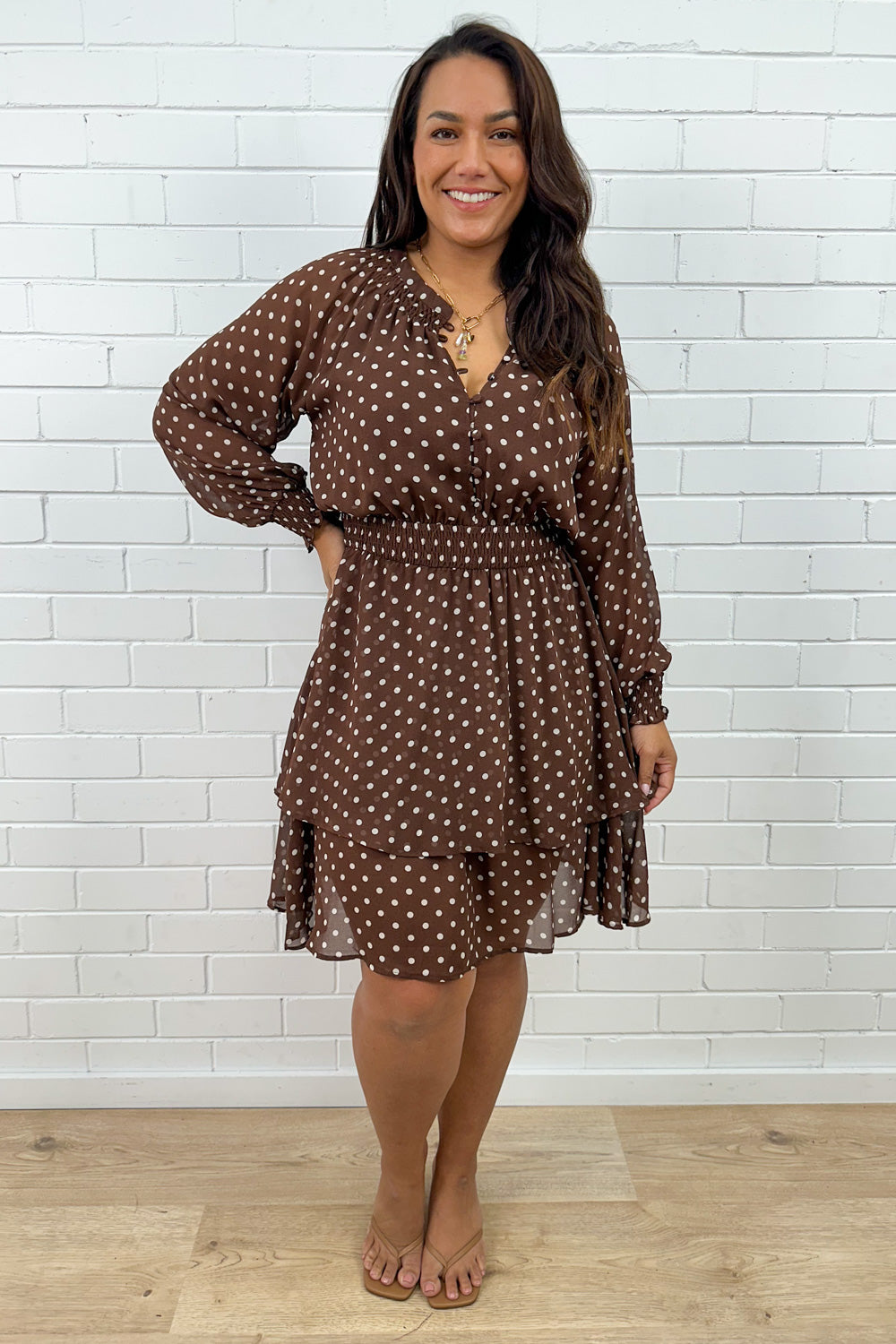 Chocolate Polka Dot Ruffled Floaty Dress
