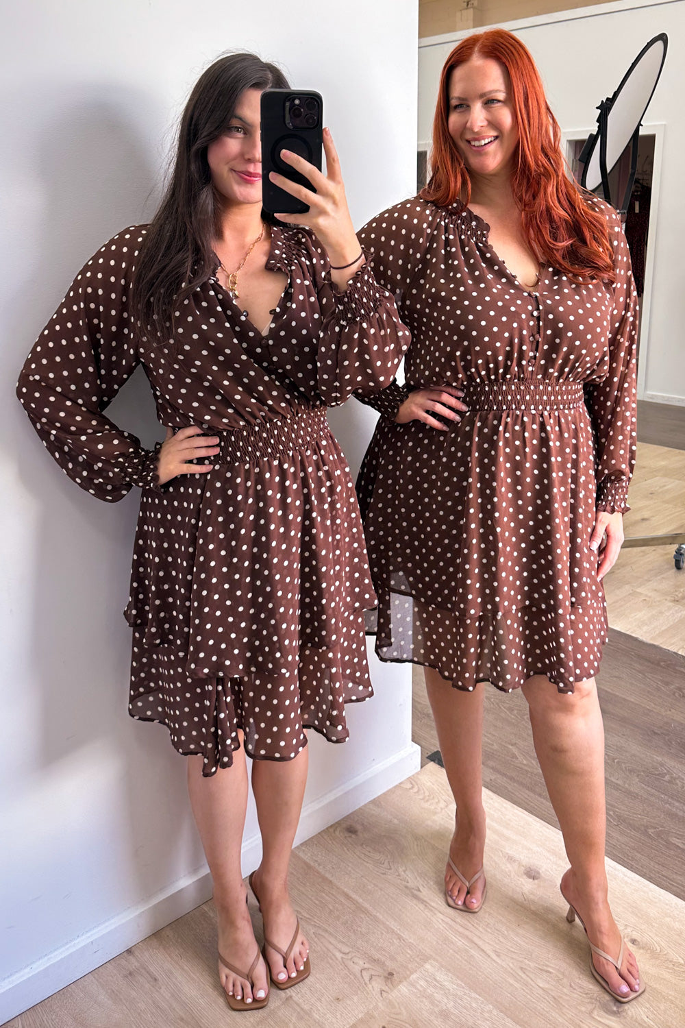 Chocolate Polka Dot Ruffled Floaty Dress