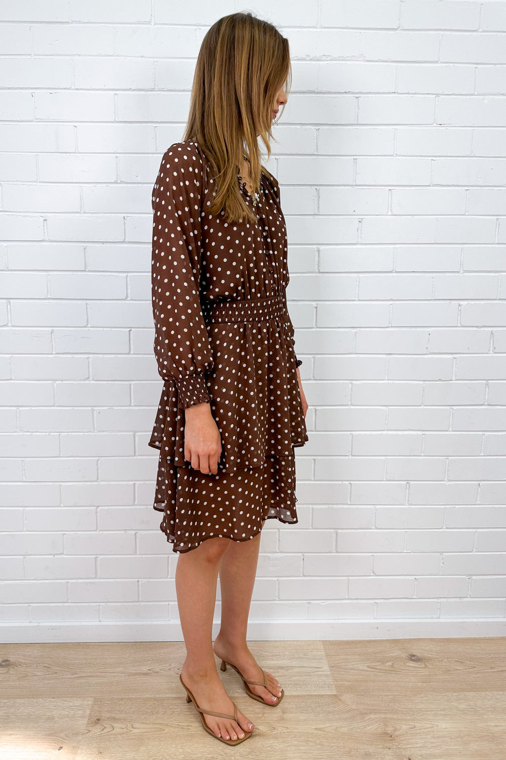 Chocolate Polka Dot Ruffled Floaty Dress