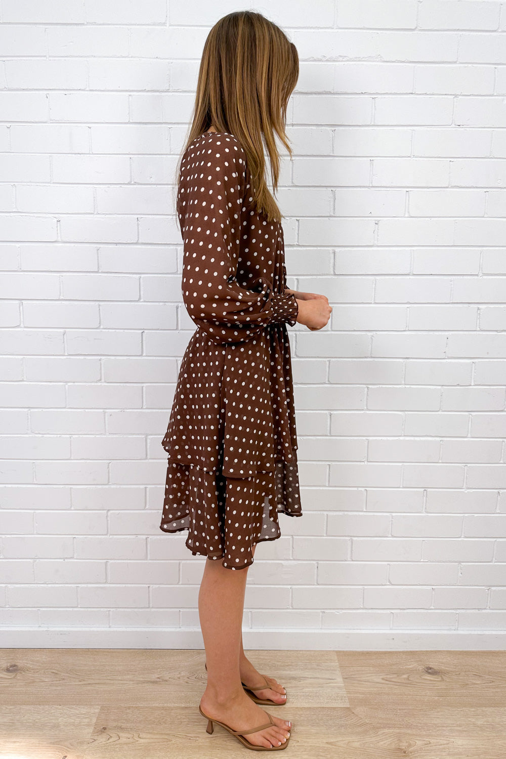 Chocolate Polka Dot Ruffled Floaty Dress