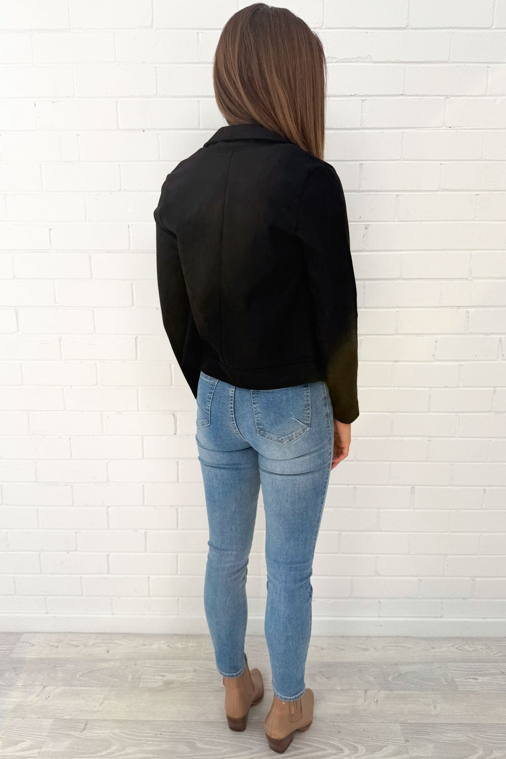 Black Suede Look Jacket Stylish Comfy Flattering Length