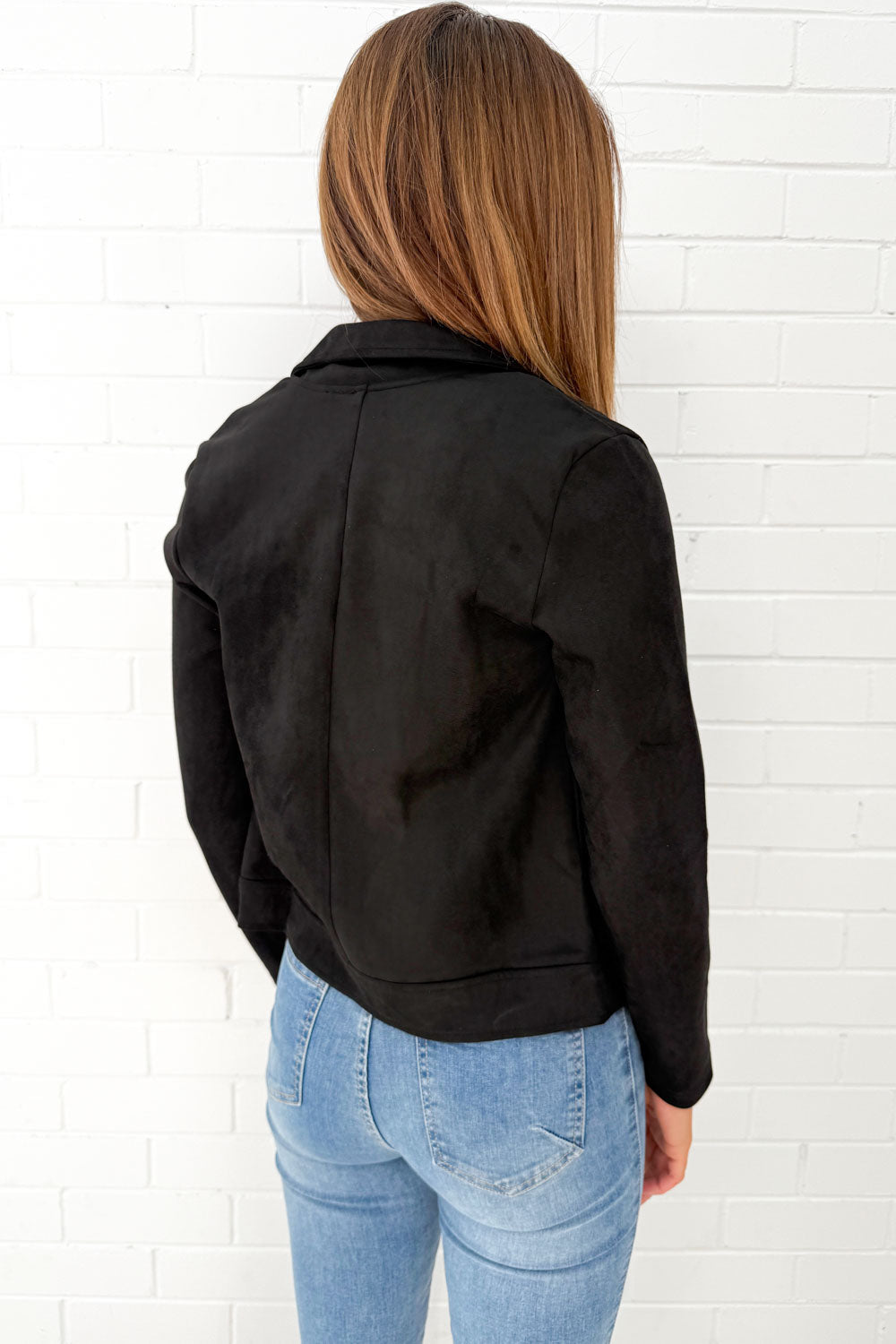 Black Suede Look Jacket Stylish Comfy Flattering Length
