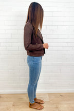 Chocolate Suede Look Jacket Gold Hardware Soft Stretchy