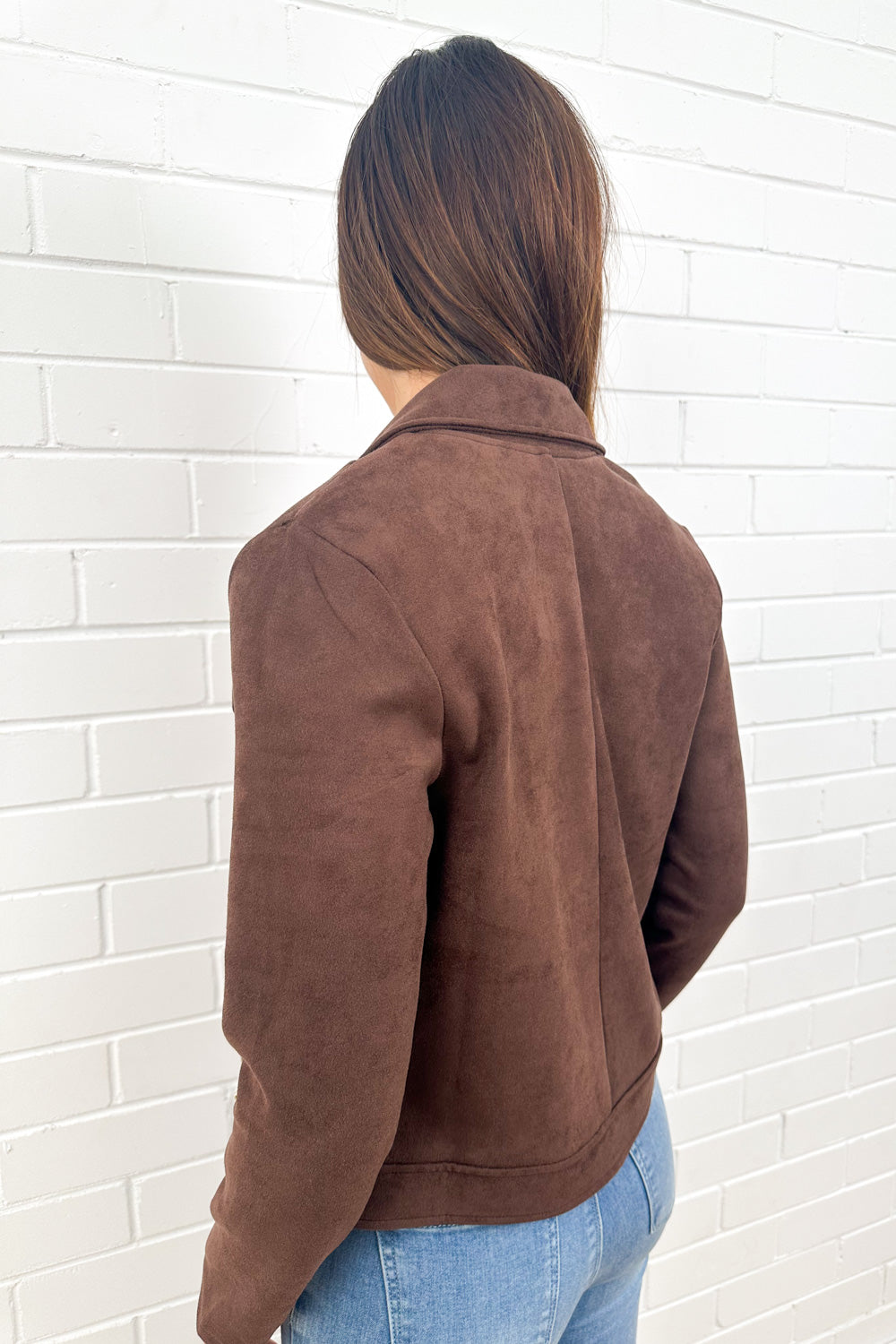 Chocolate Suede Look Jacket Gold Hardware Soft Stretchy