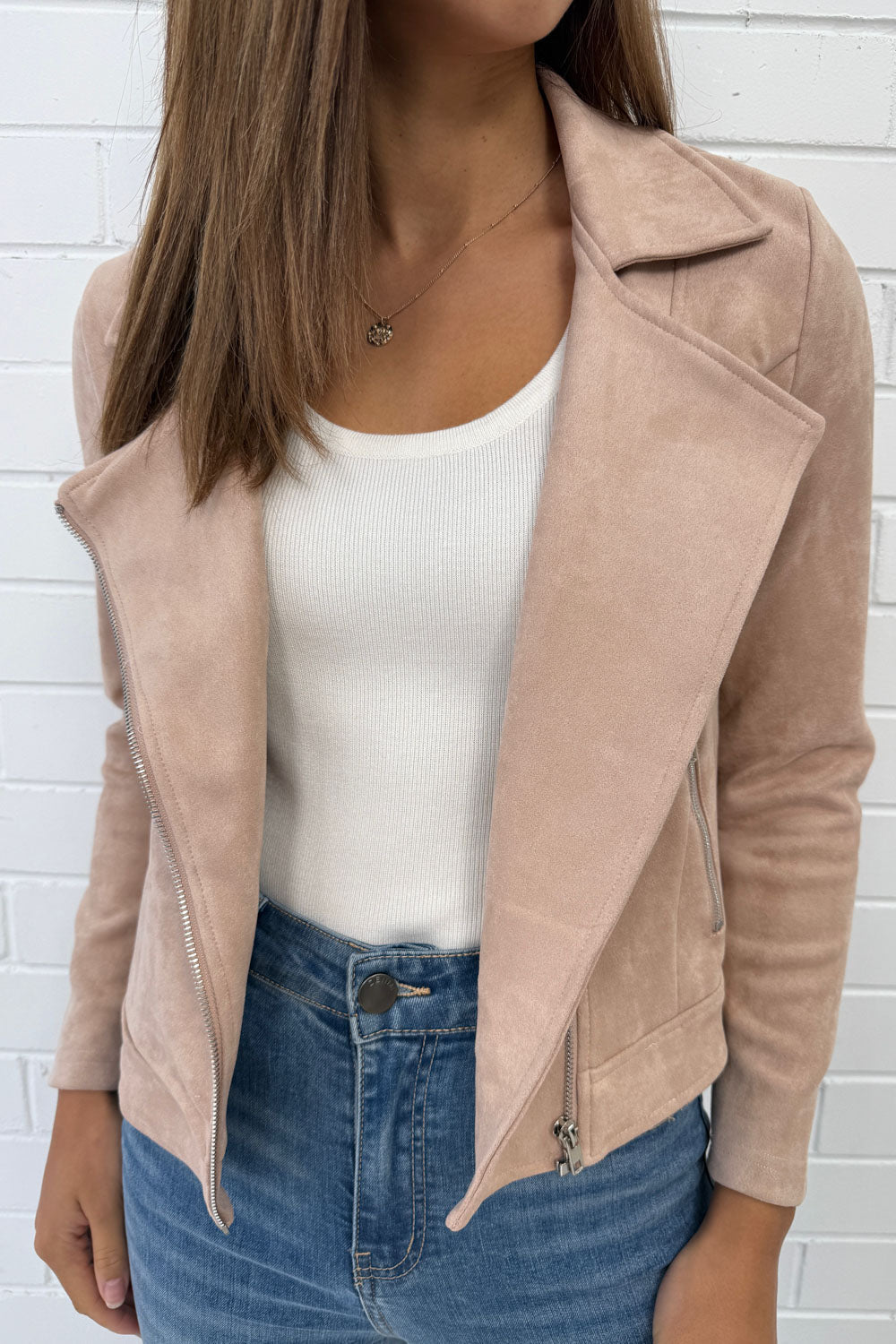 Dusty Pink Suede Look Jacket Soft Stretchy Flattering