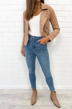 Fawn Suede Look Jacket Soft Warm Tone Flattering Fit
