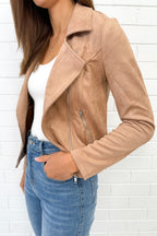Fawn Suede Look Jacket Soft Warm Tone Flattering Fit