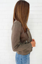 Khaki Suede Look Jacket Flattering Length Soft Stretchy