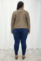Khaki Suede Look Jacket Flattering Length Soft Stretchy