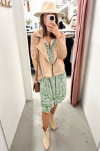 Fawn Suede Look Jacket Soft Warm Tone Flattering Fit