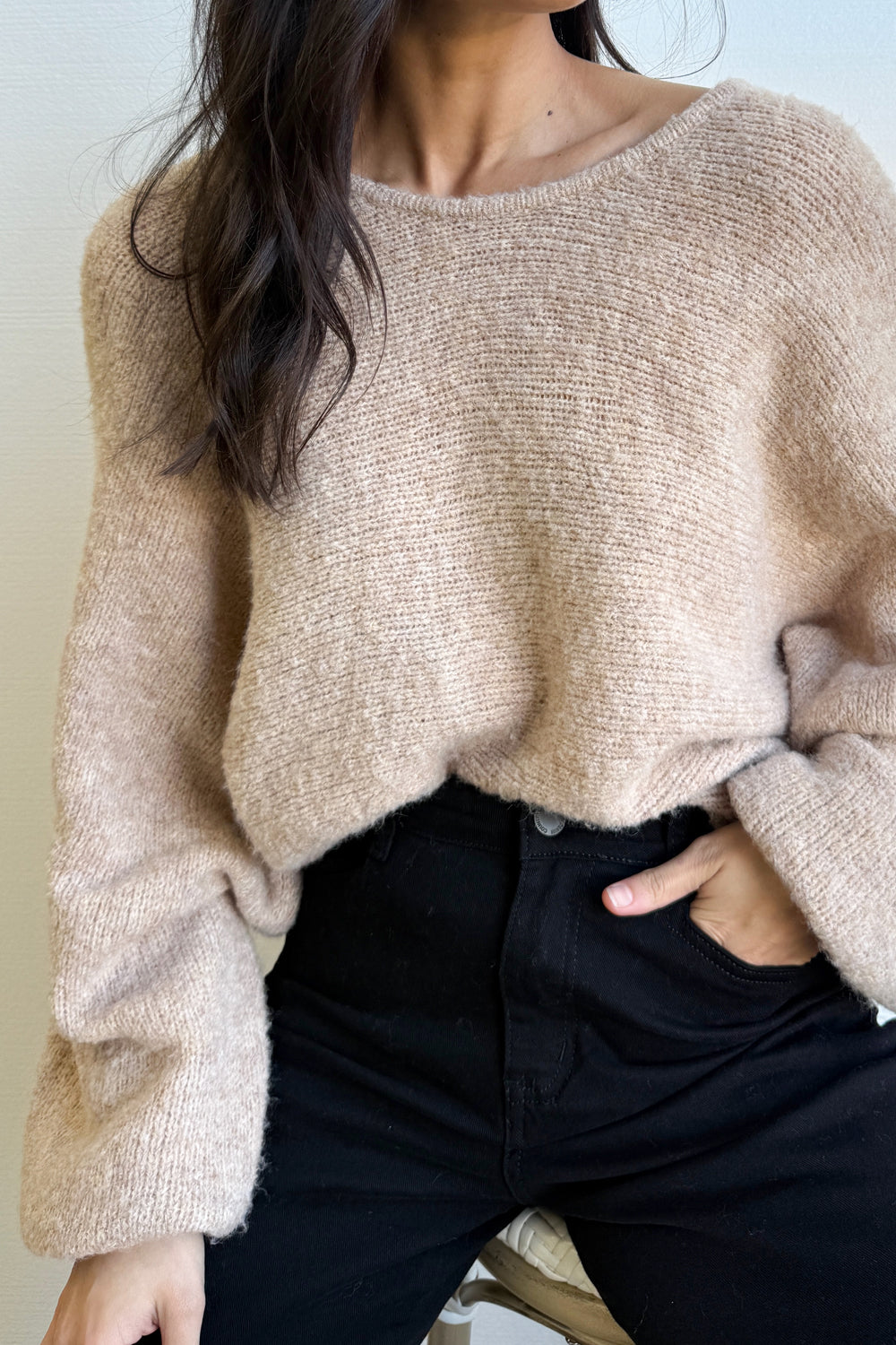Slouchy Round Neck Lightweight Draping Knit Top