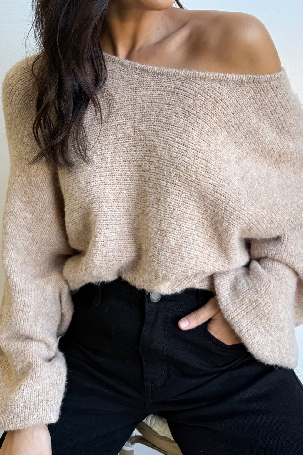 Slouchy Round Neck Lightweight Draping Knit Top