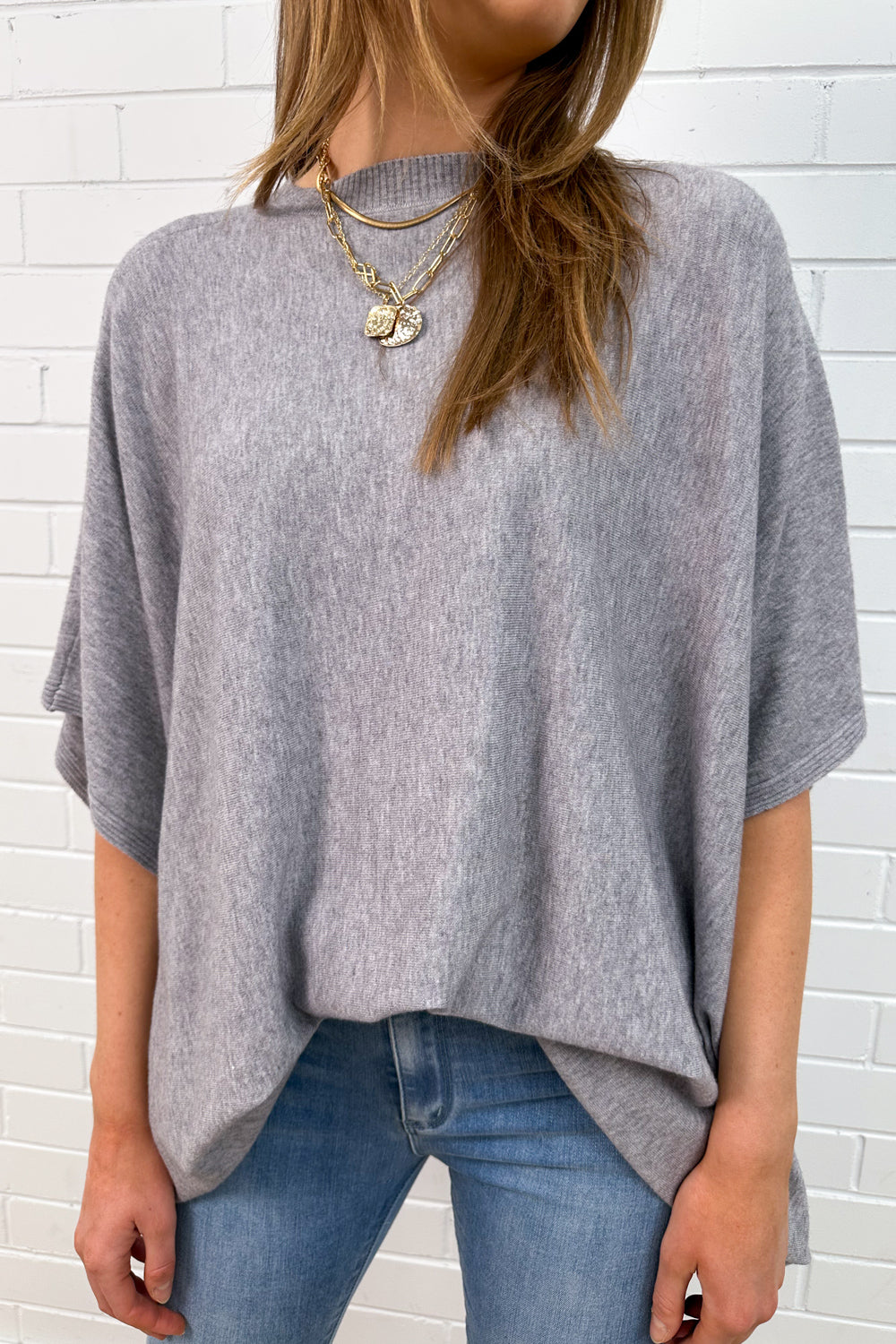 Grey Relaxed Flowy Knit Top Elevated Wardrobe Staple