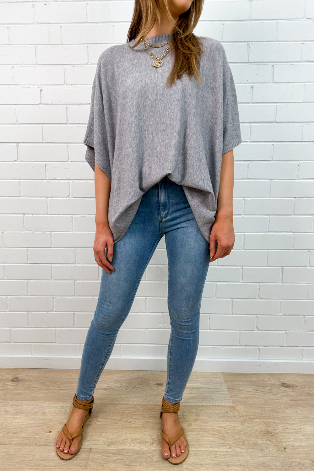 Grey Relaxed Flowy Knit Top Elevated Wardrobe Staple