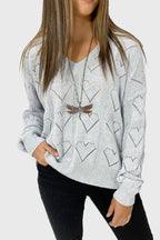 Heart Detail Knit Top Black Aqua Pink Flattering Cut