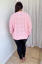 Heart Detail Knit Top Black Aqua Pink Flattering Cut