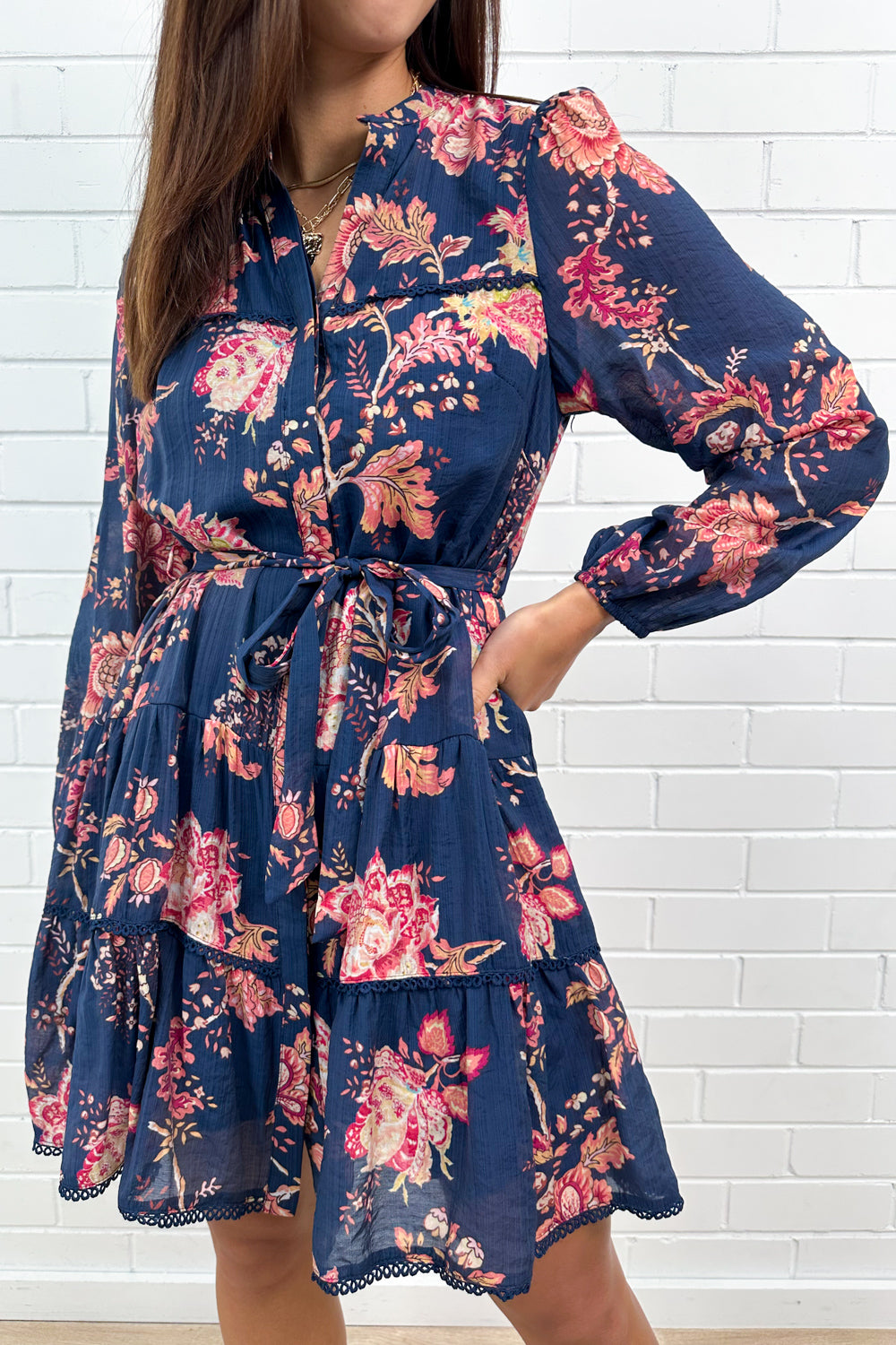 Navy Peach Floral Day to Night Easy Wear Dress