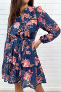Navy Peach Floral Day to Night Easy Wear Dress