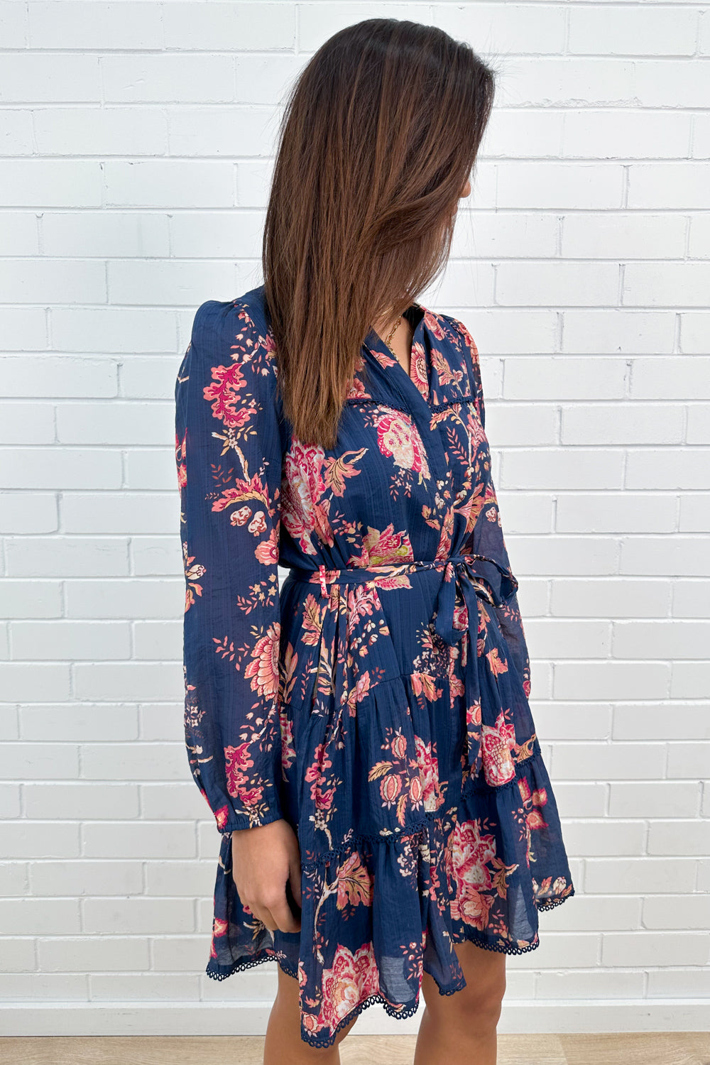Navy Peach Floral Day to Night Easy Wear Dress