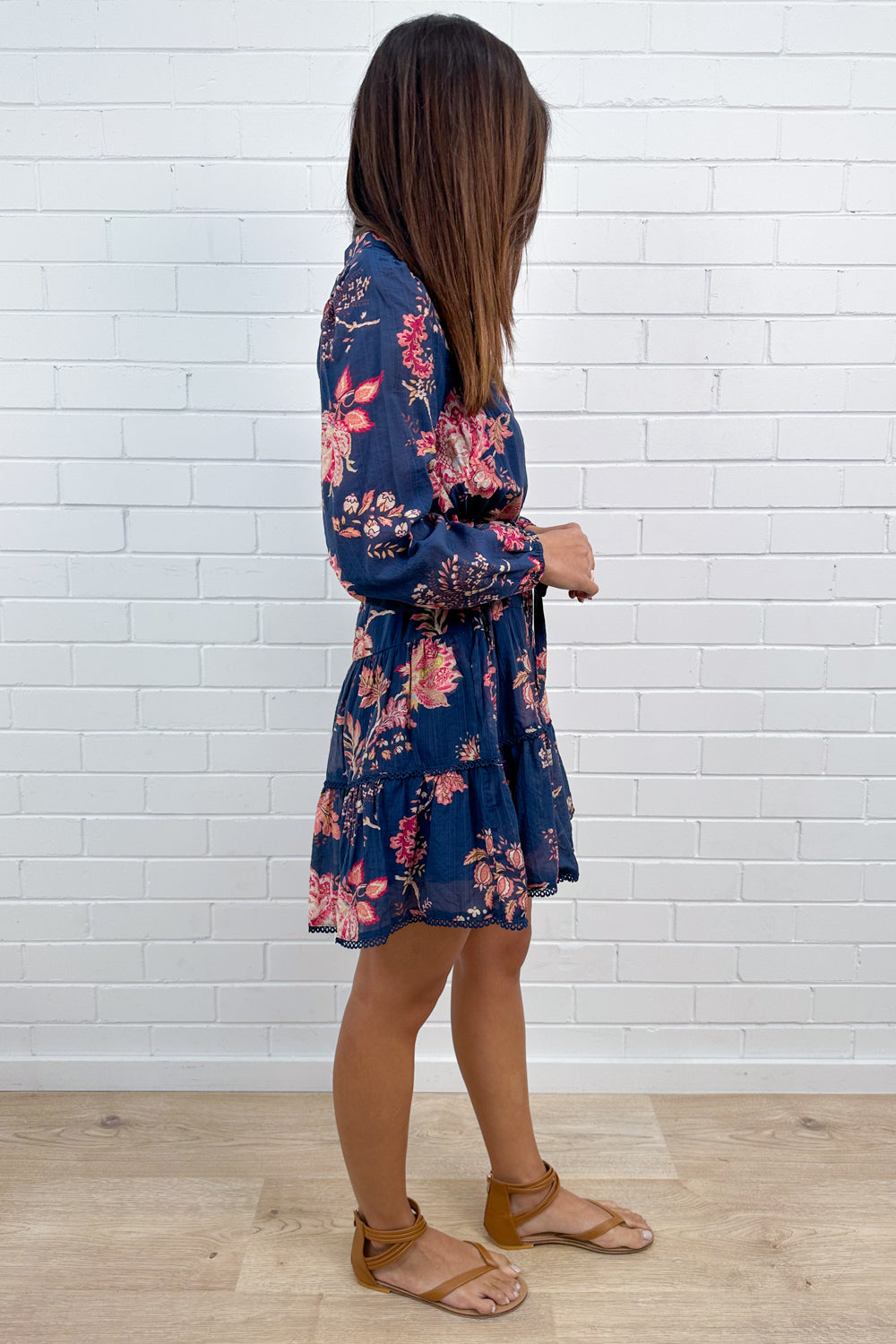 Navy Peach Floral Day to Night Easy Wear Dress