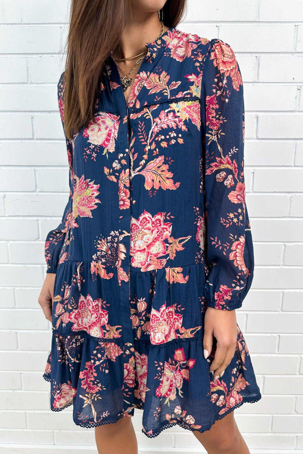 Navy Peach Floral Day to Night Easy Wear Dress