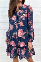 Navy Peach Floral Day to Night Easy Wear Dress