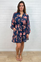 Navy Peach Floral Day to Night Easy Wear Dress