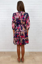 Navy Floral Short Dress Incredible Shape Divine Sleeves