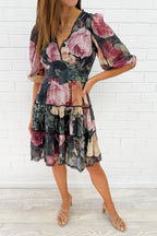 Vintage Blumen-Kurzarmkleid Göttliche Ärmel Teures Gefühl