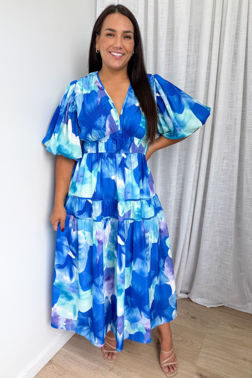 Blue Maxi Dress Incredible Flattering Shape Expensive Look
