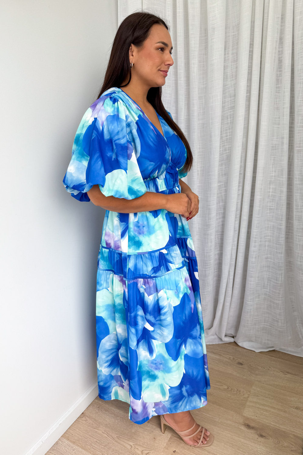 Blue Maxi Dress Incredible Flattering Shape Expensive Look