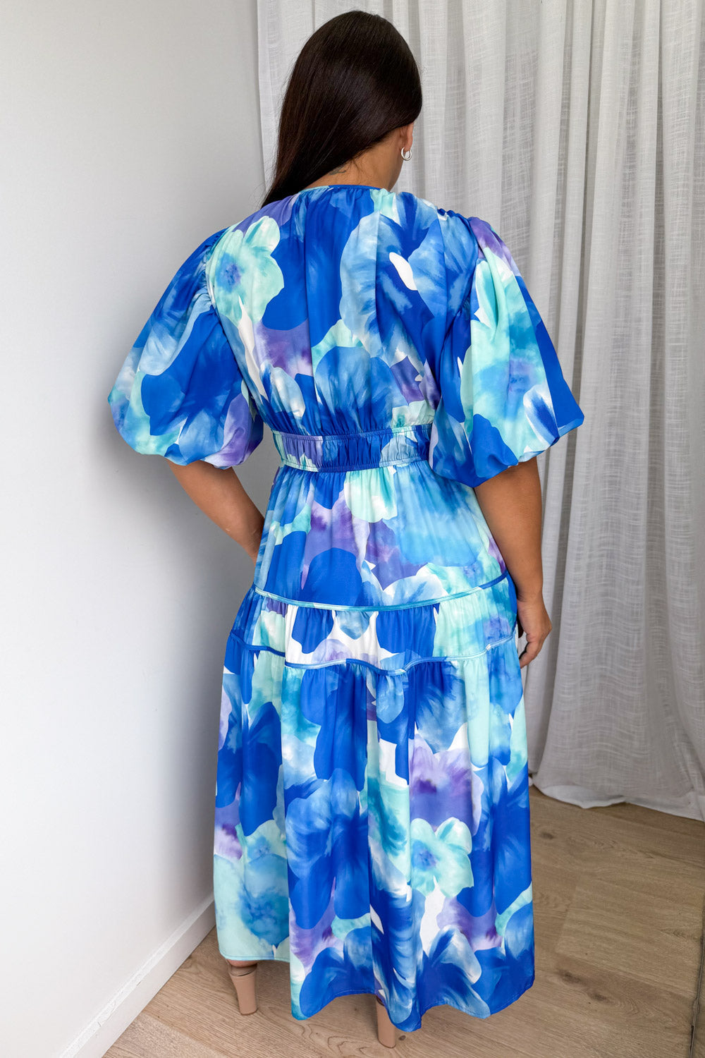 Blue Maxi Dress Incredible Flattering Shape Expensive Look