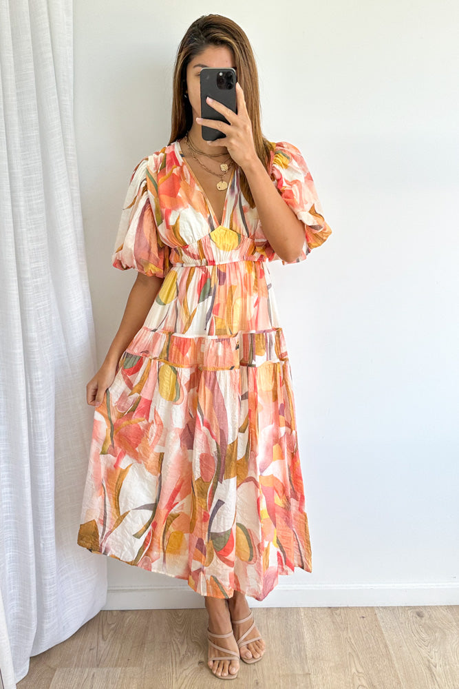 Multicolour Maxi Dress Flattering Shape Divine Sleeves