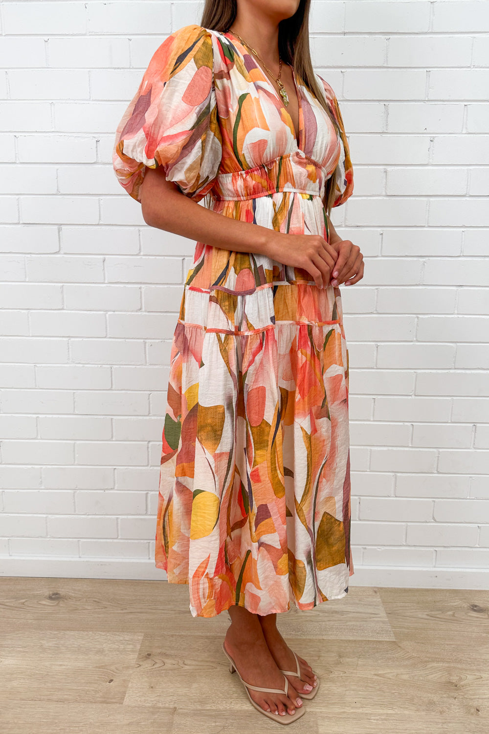 Multicolour Maxi Dress Flattering Shape Divine Sleeves