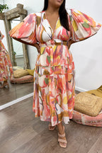 Multicolour Maxi Dress Flattering Shape Divine Sleeves