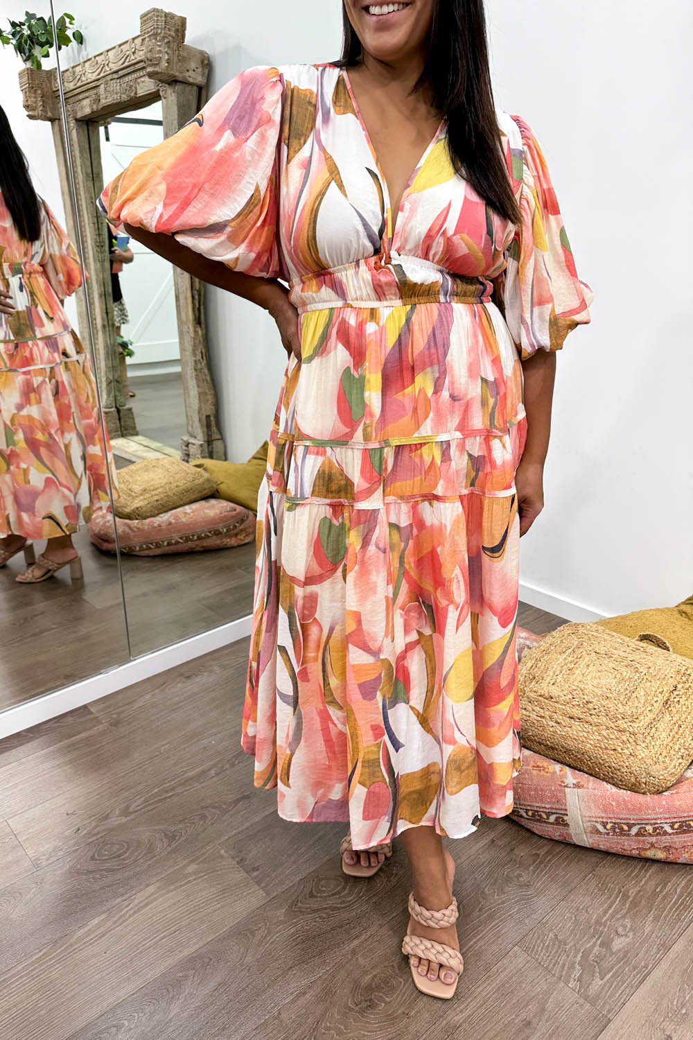 Multicolour Maxi Dress Flattering Shape Divine Sleeves