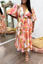 Multicolour Maxi Dress Flattering Shape Divine Sleeves