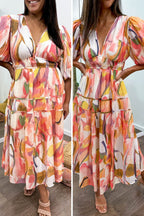 Multicolour Maxi Dress Flattering Shape Divine Sleeves