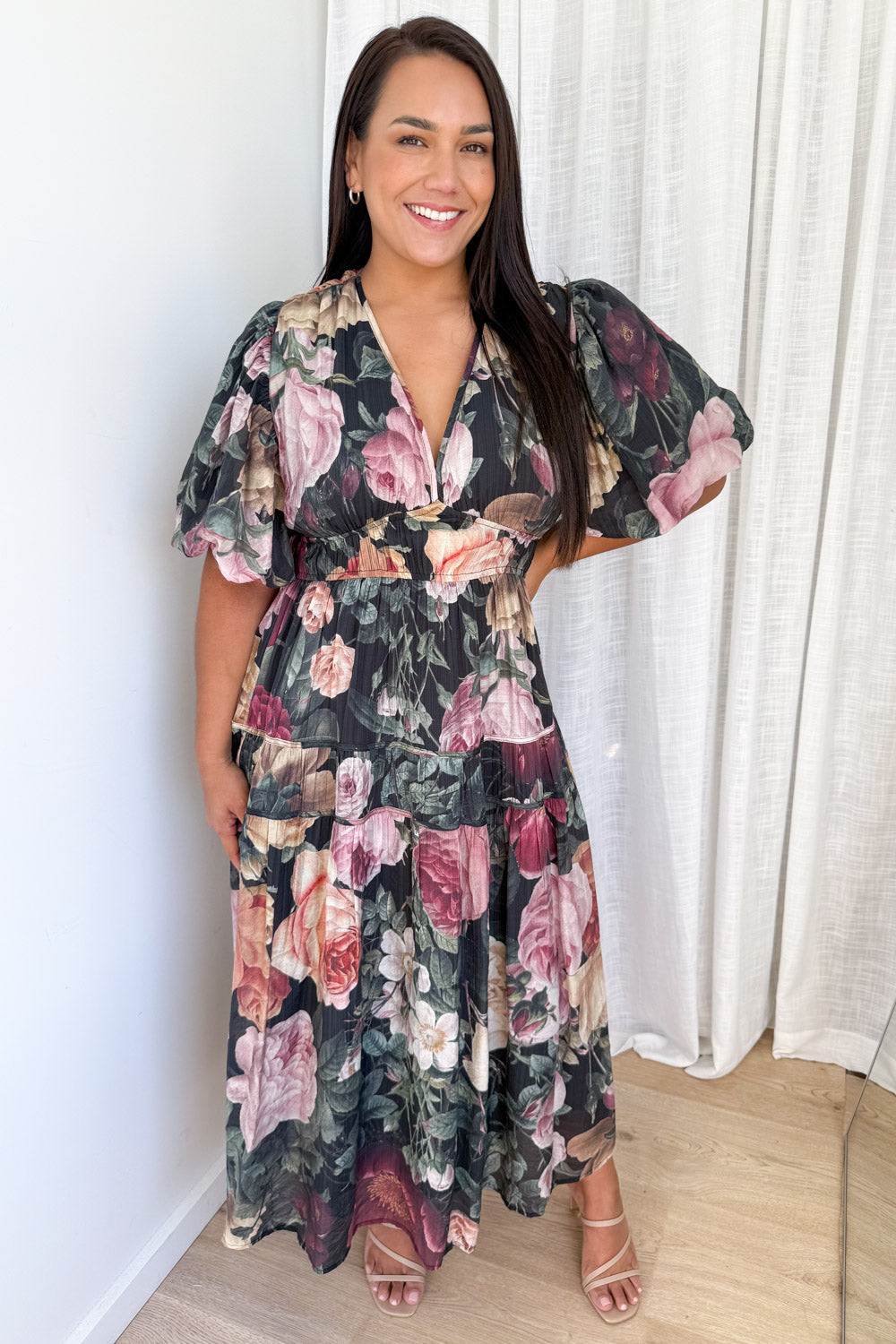 Vintage Floral Maxi Dress Incredible Shape Expensive Feel