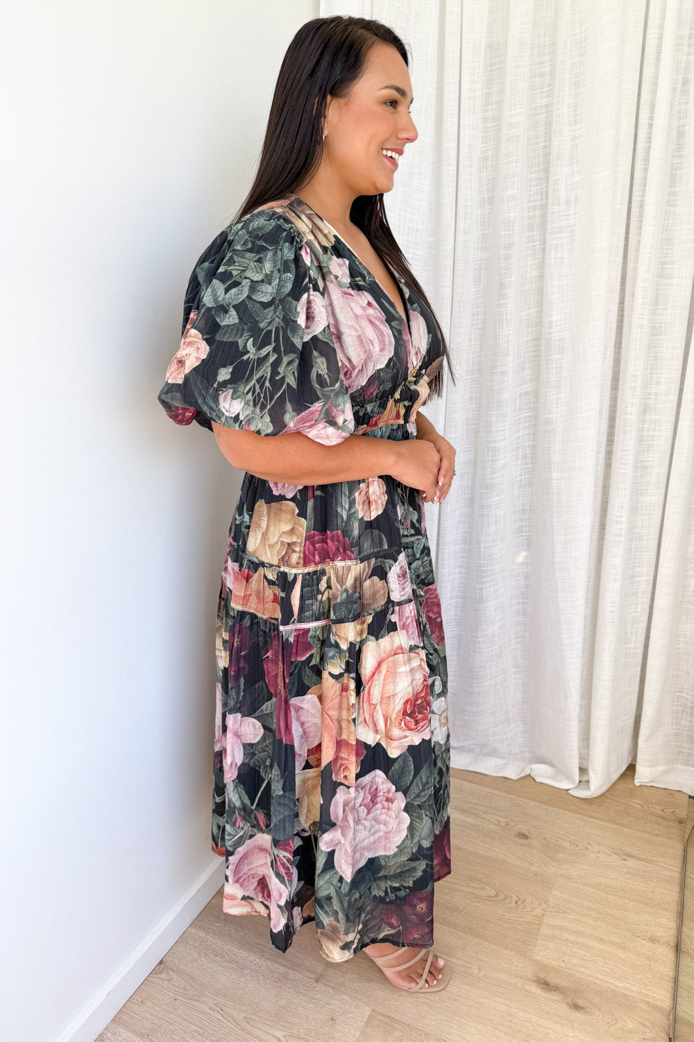 Vintage Floral Maxi Dress Incredible Shape Expensive Feel