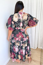 Vintage Floral Maxi Dress Incredible Shape Expensive Feel