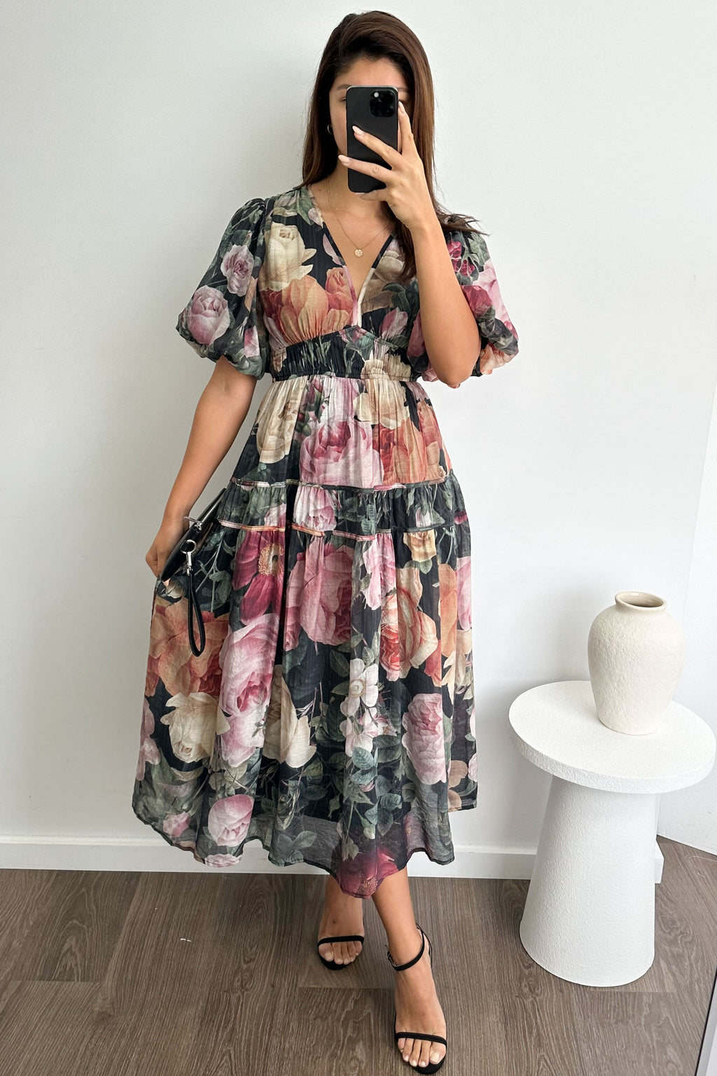 Vintage Floral Maxi Dress Incredible Shape Expensive Feel