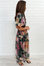 Vintage Floral Maxi Dress Incredible Shape Expensive Feel