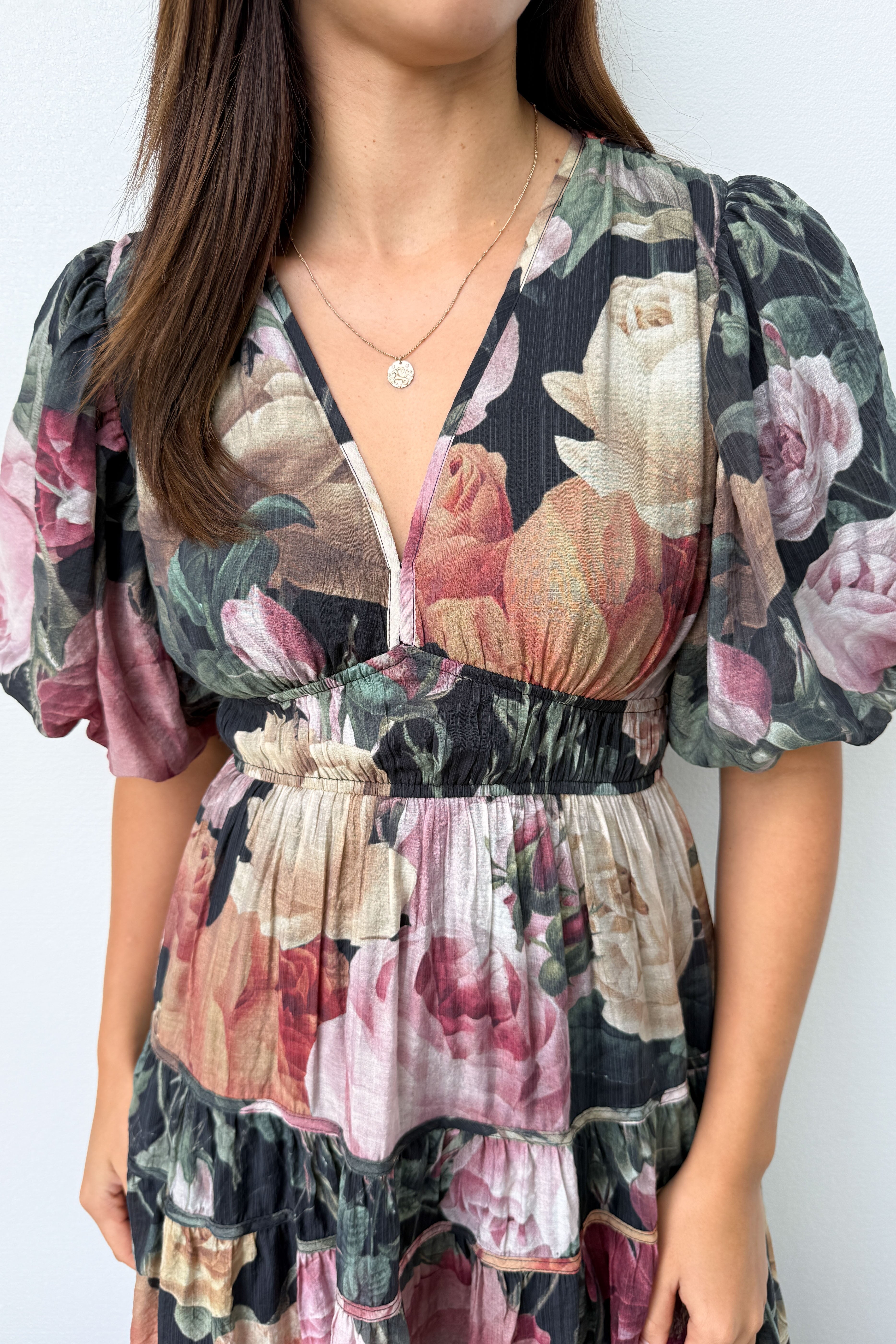 Vintage Floral Maxi Dress Incredible Shape Expensive Feel