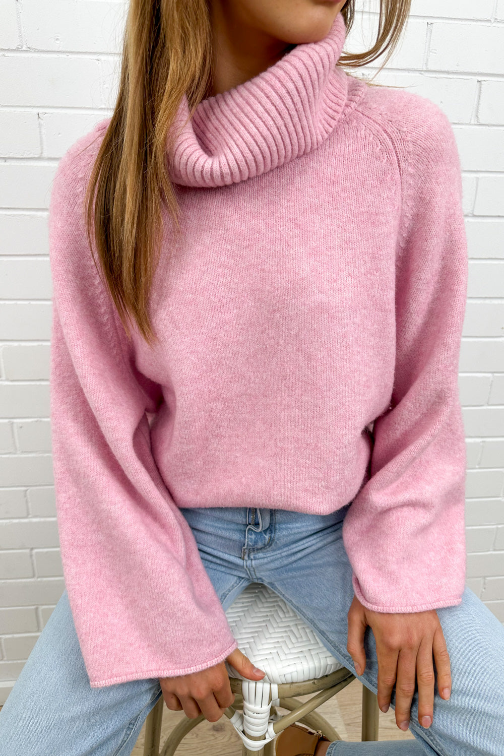 Classic Soft Knit with Gorgeous Neckline Pink Oatmeal