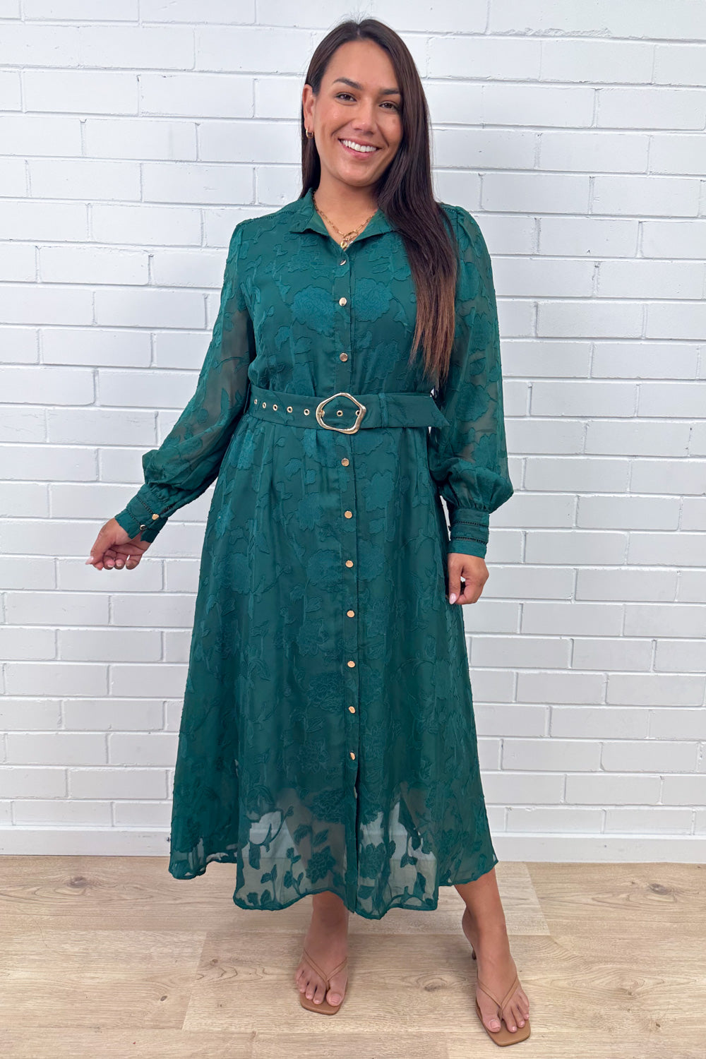 Emerald Textured Floaty Sleeve Dress Divine Beautiful Shape