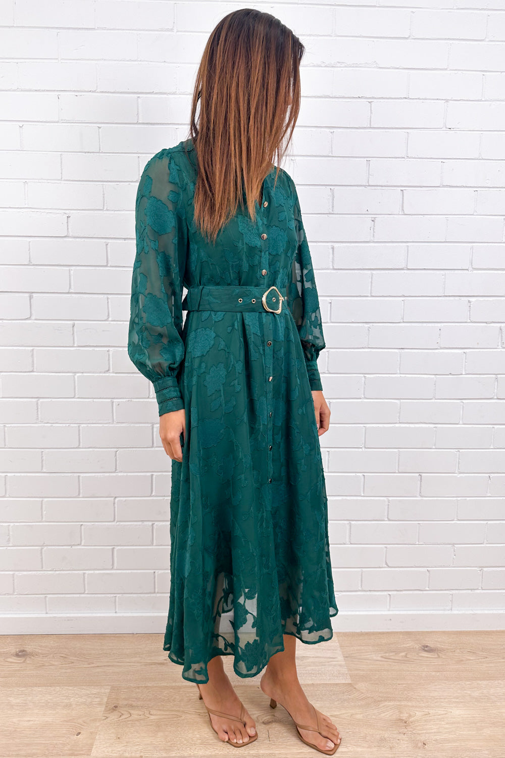 Emerald Textured Floaty Sleeve Dress Divine Beautiful Shape