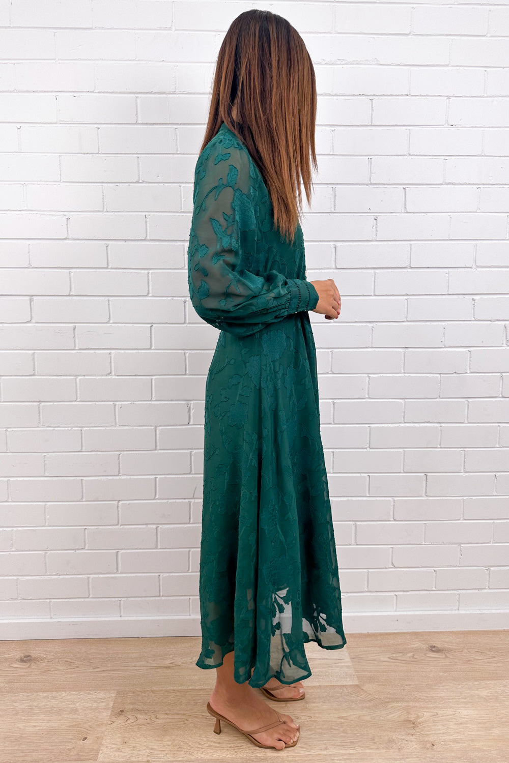 Emerald Textured Floaty Sleeve Dress Divine Beautiful Shape